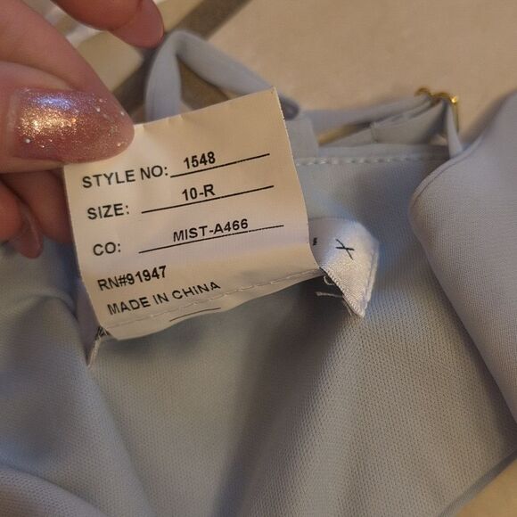 NWT After Six Maxi Dress Mist Blue Tie Back Leg Slit Size 10 - Picture 6 of 11